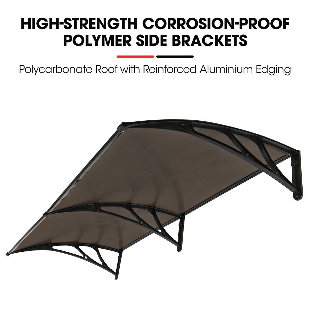 SHADE SHIELD 2x1m Exterior Awning, Black DIY External UV Rain Protection Grey Tinted Polycarbonate Canopy Cover
