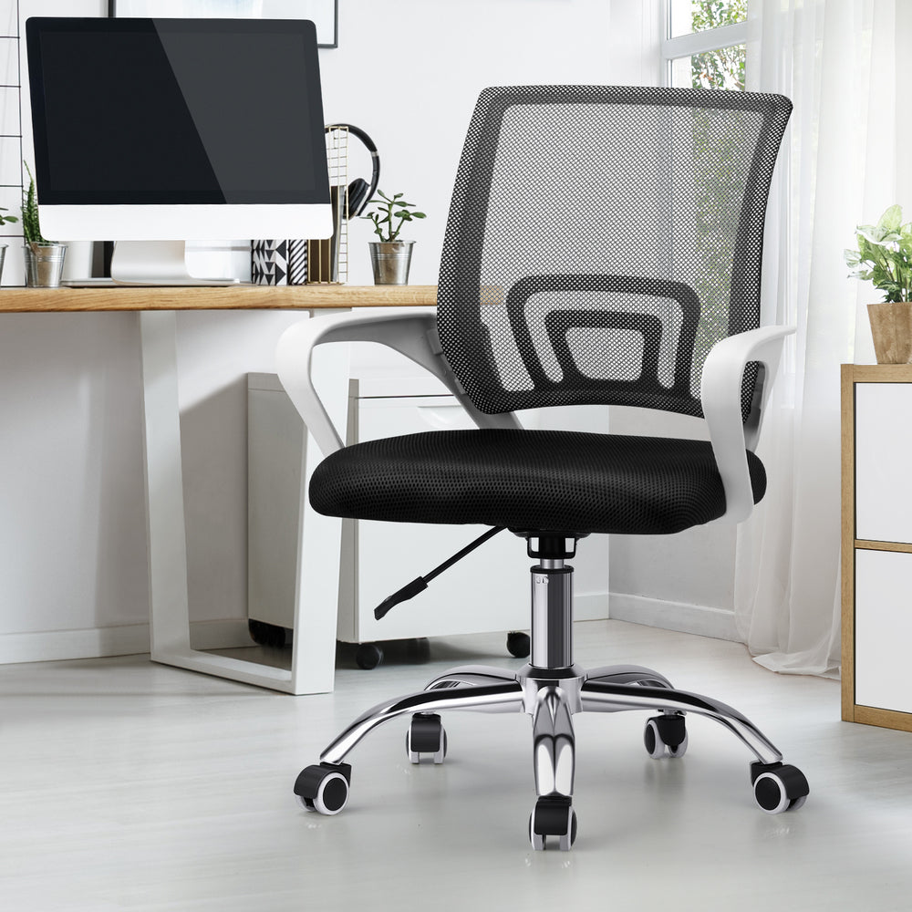 Oikiture Mesh Office Chair Foam Seat White&Black
