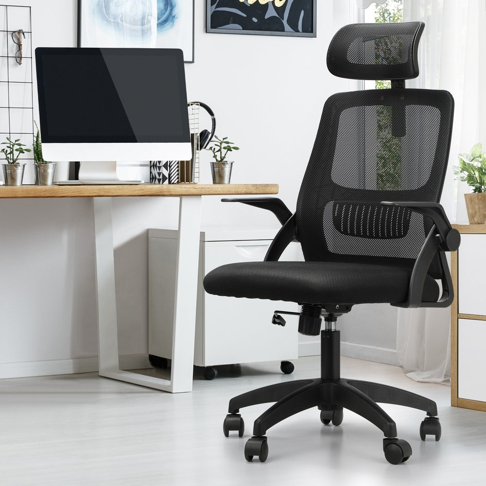 Oikiture Office Chair with Mesh Headrest Backrest Black