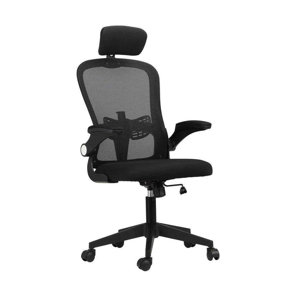 Oikiture Office Chair with Mesh Padding Headrest Armrest Black