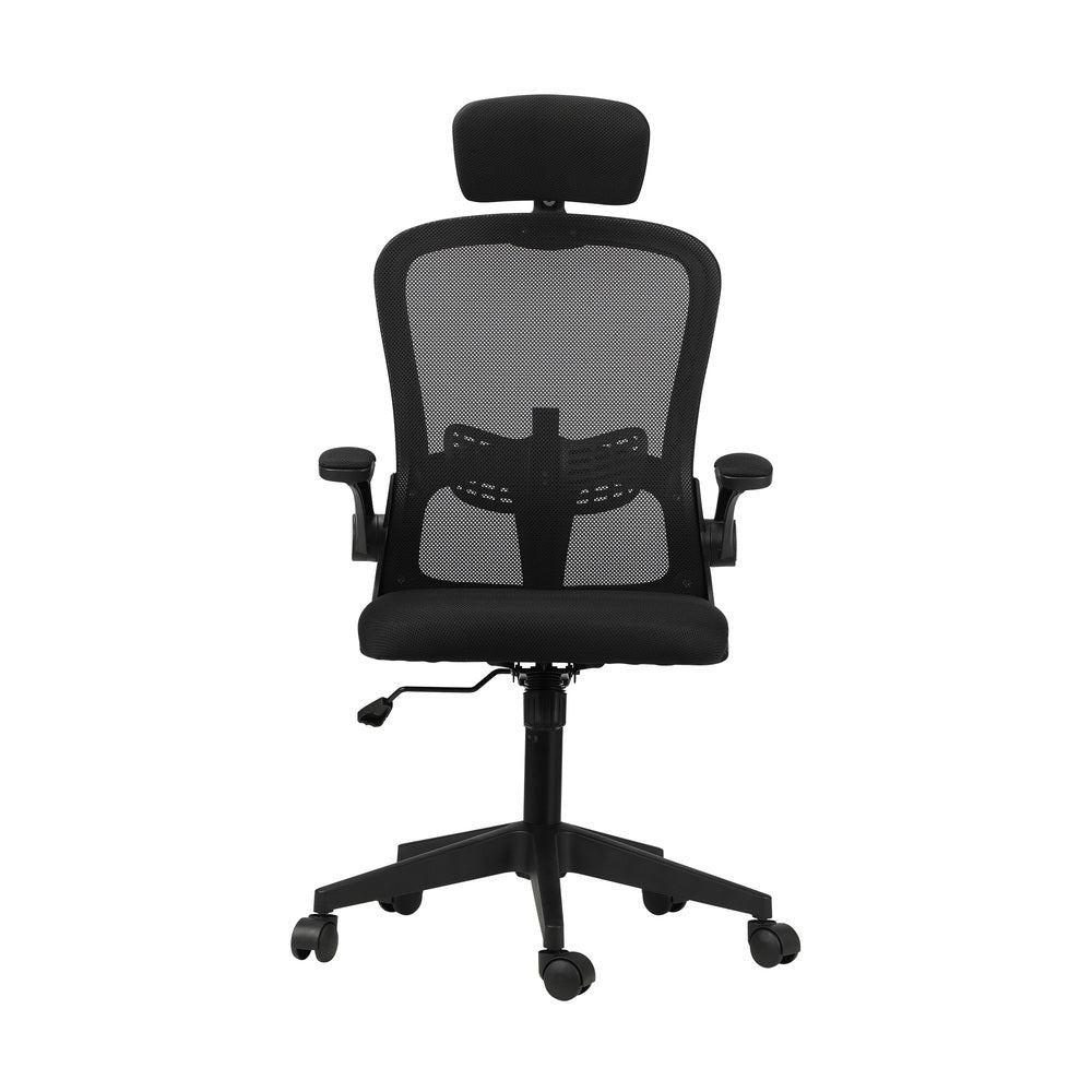 Oikiture Office Chair with Mesh Padding Headrest Armrest Black