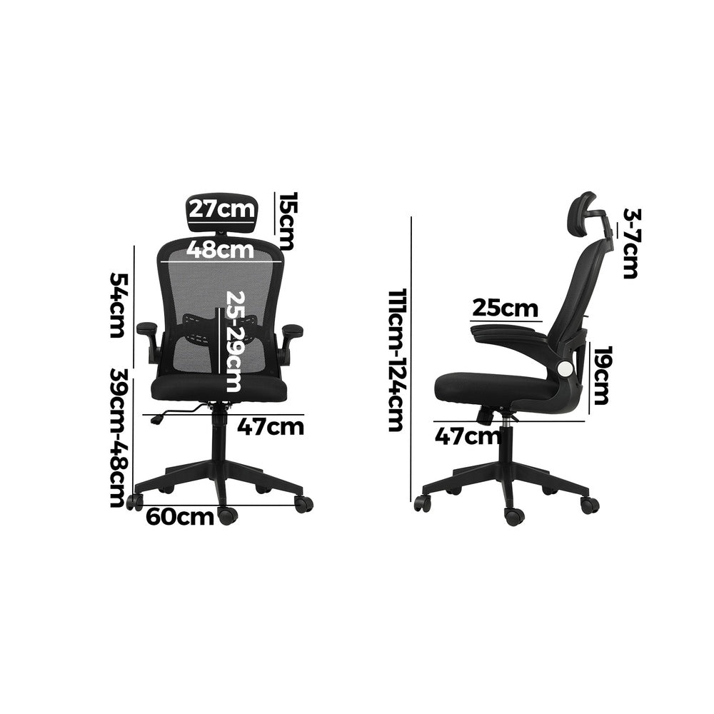 Oikiture Office Chair with Mesh Padding Headrest Armrest Black