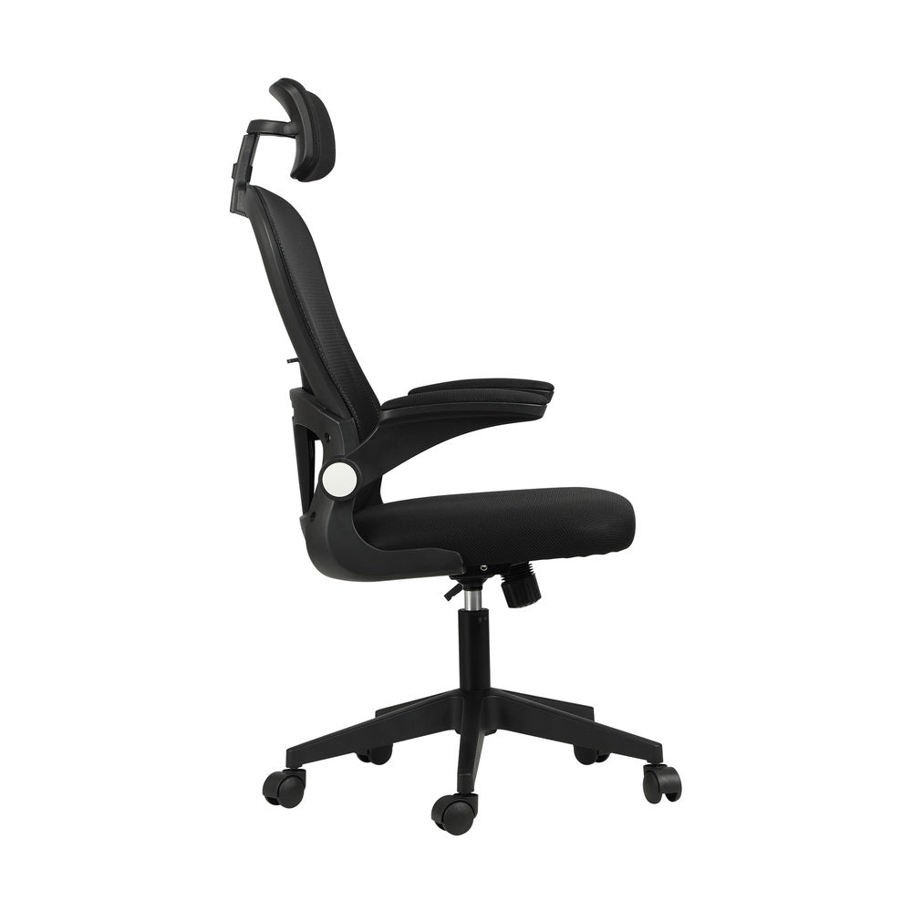 Oikiture Office Chair with Mesh Padding Headrest Armrest Black