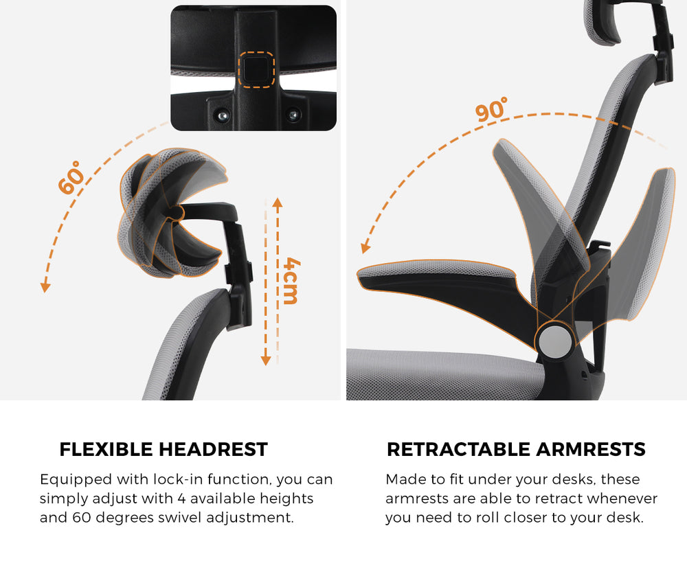 Oikiture Mesh Office Chair Executive Seat Racing Tilt BK&GY