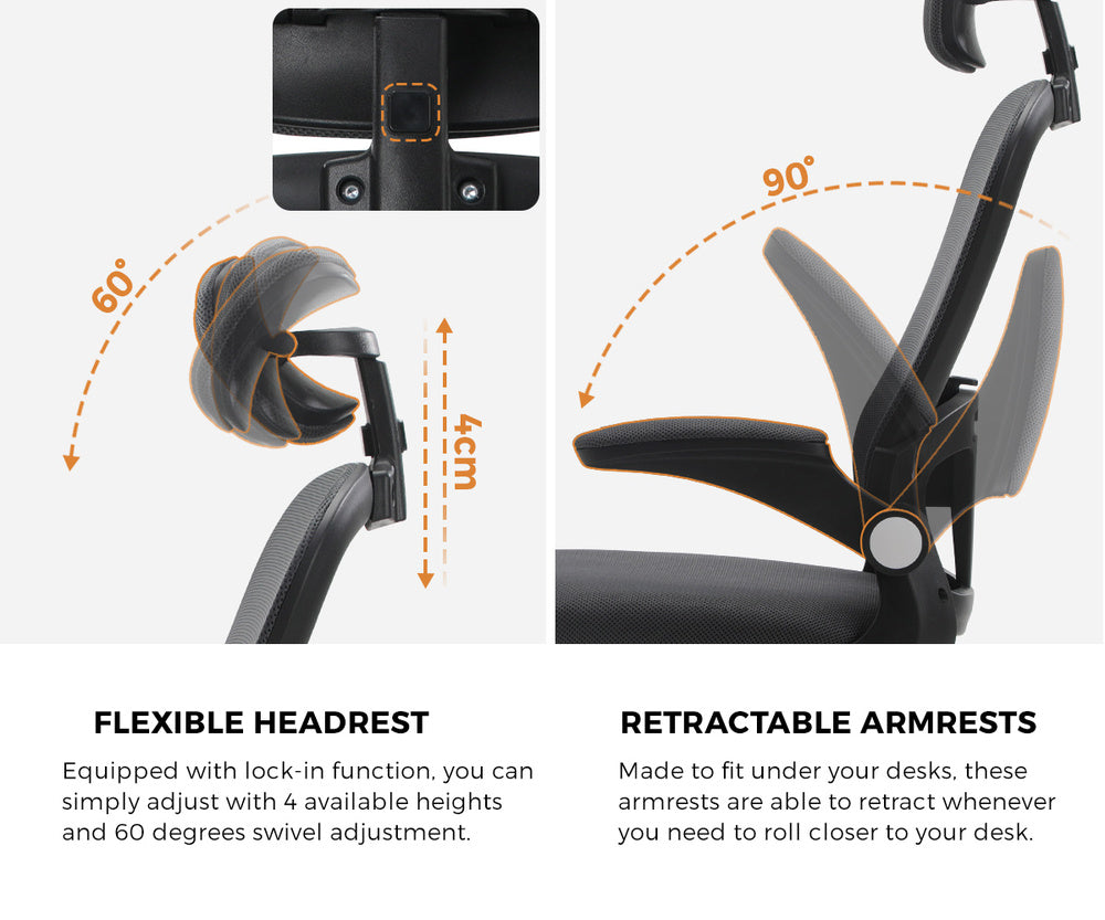 Oikiture Mesh Office Chair Executive Seat Racing Tilt DGY&BK