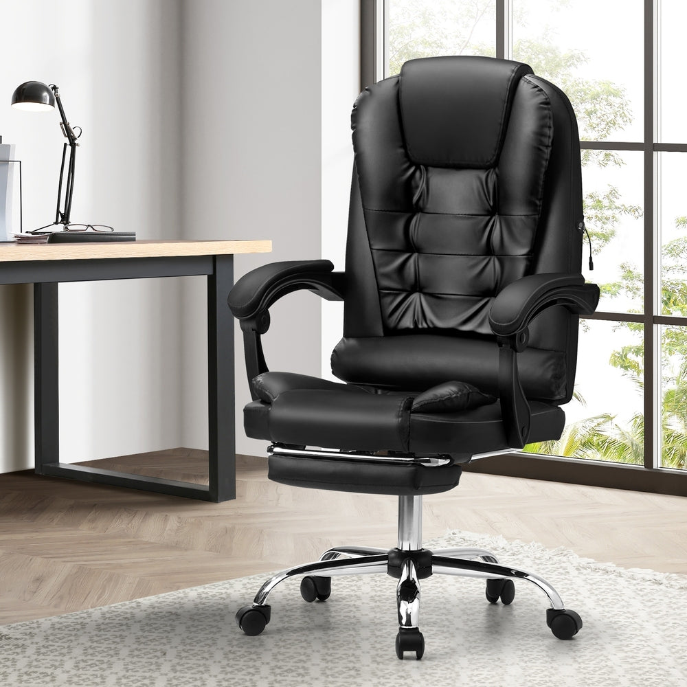 Oikiture Massage Office Chair PU Leather with Footrest Black