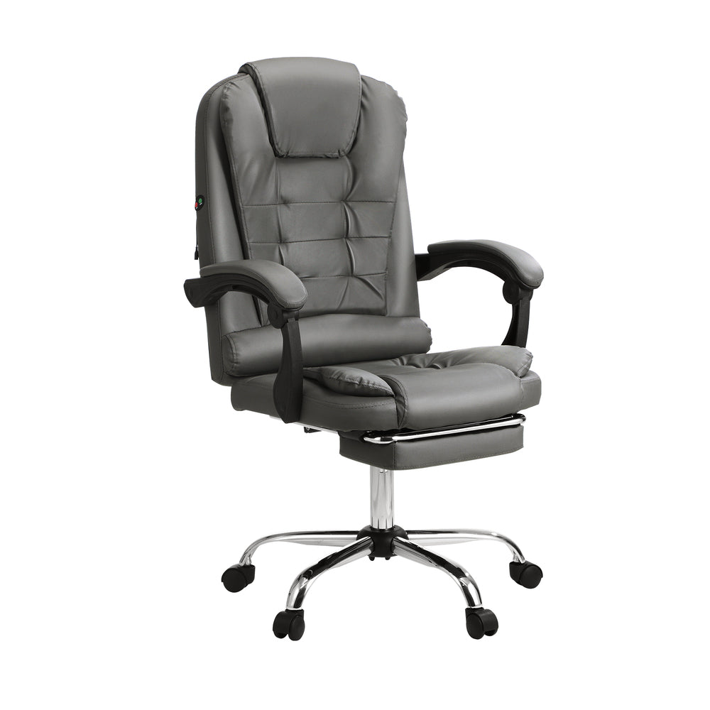 Oikiture Massage Office Chair PU Leather with Footrest Grey