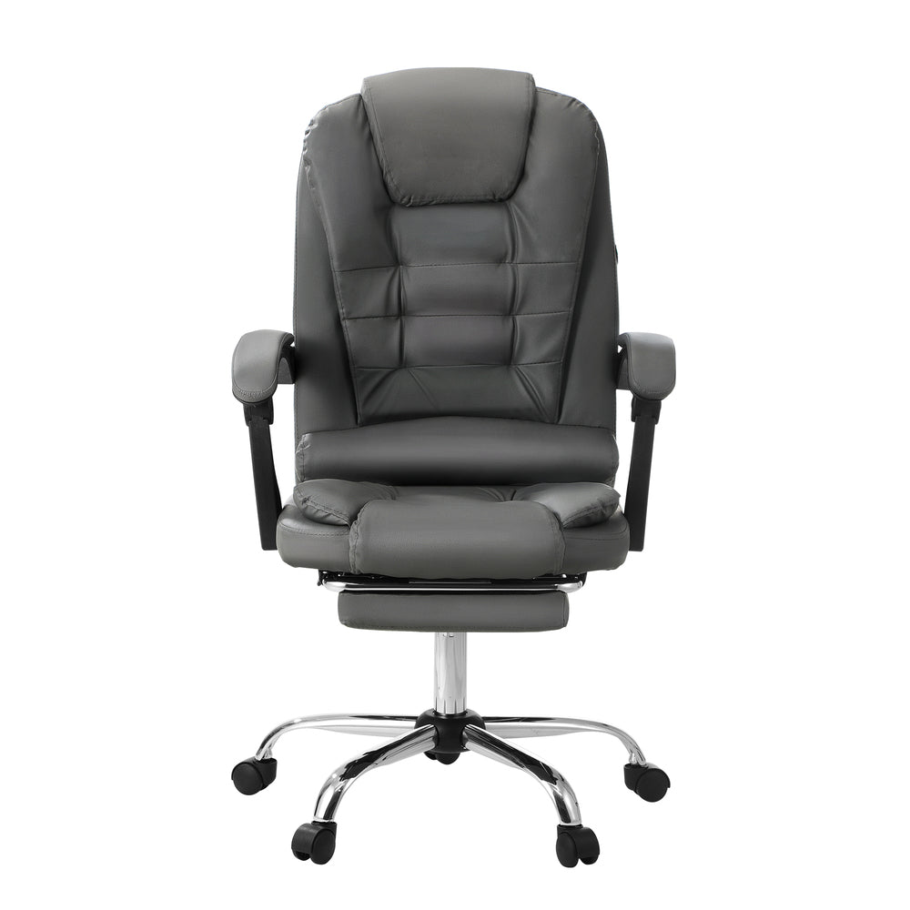 Oikiture Massage Office Chair PU Leather with Footrest Grey