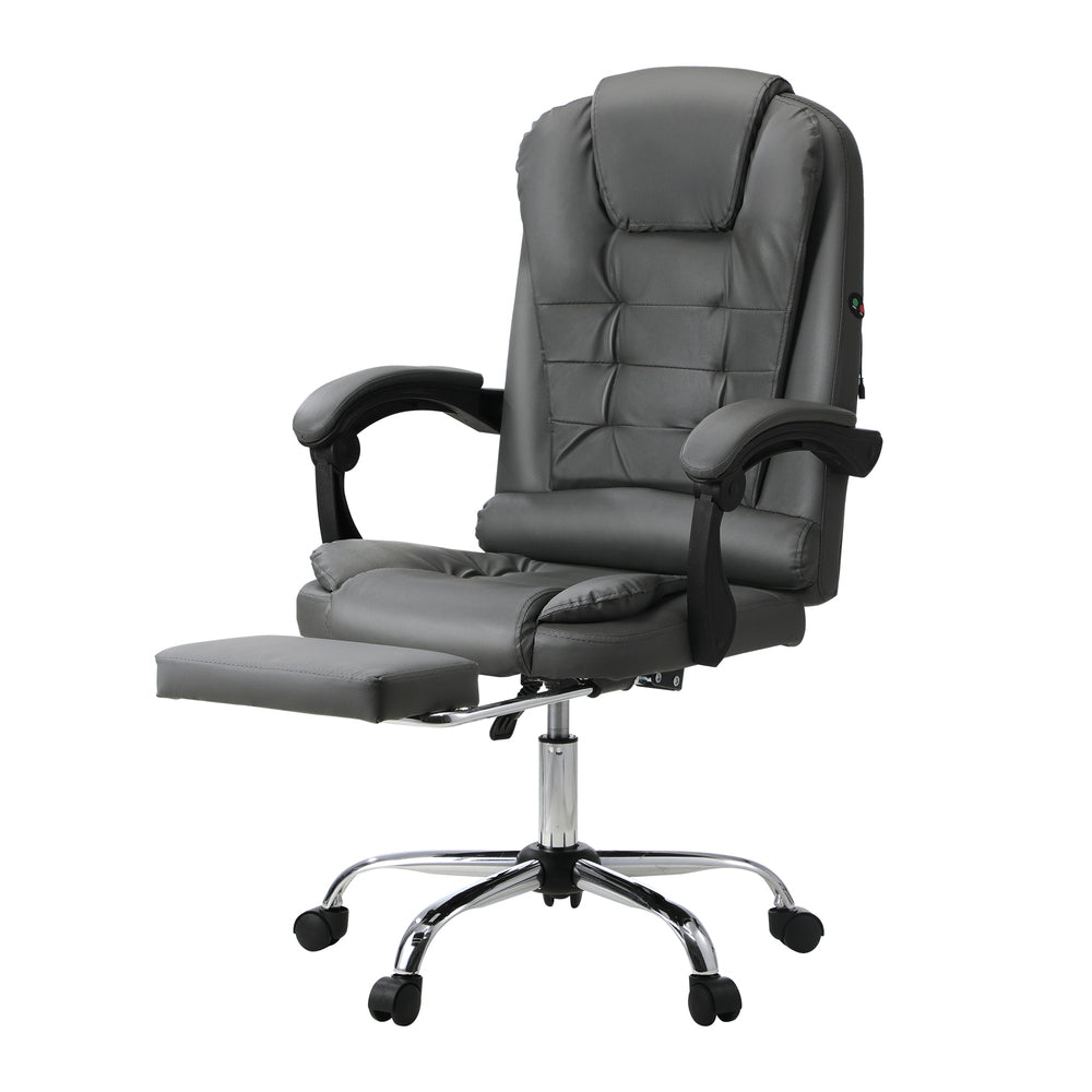 Oikiture Massage Office Chair PU Leather with Footrest Grey