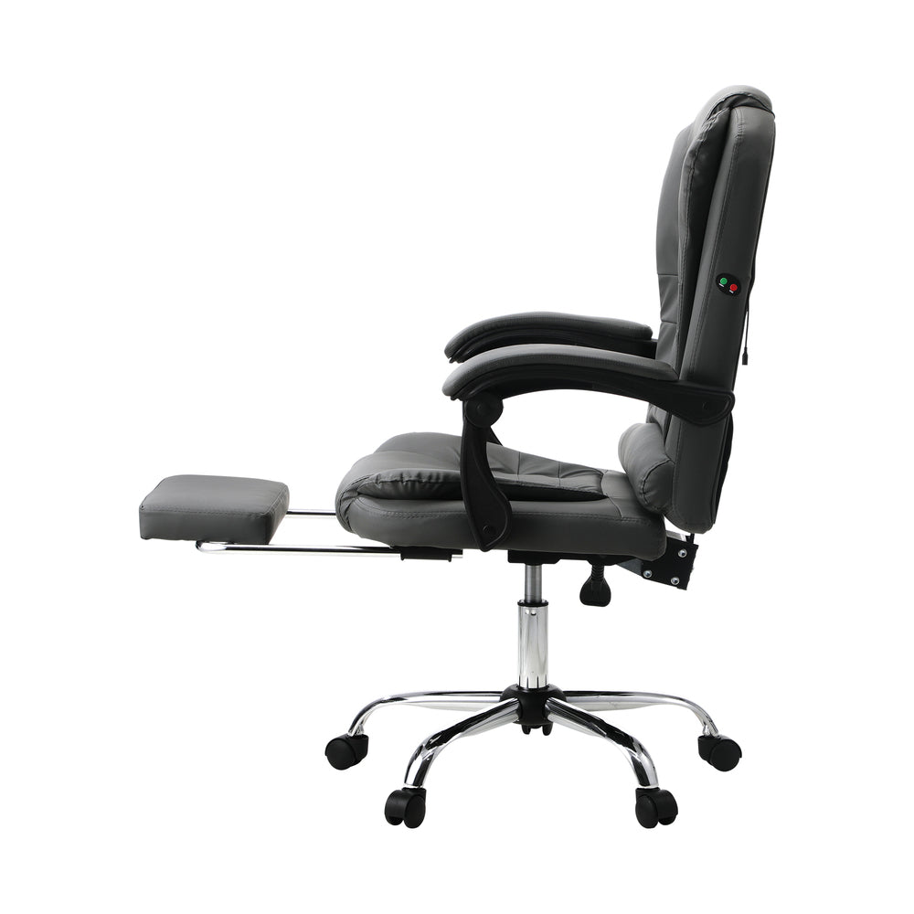 Oikiture Massage Office Chair PU Leather with Footrest Grey