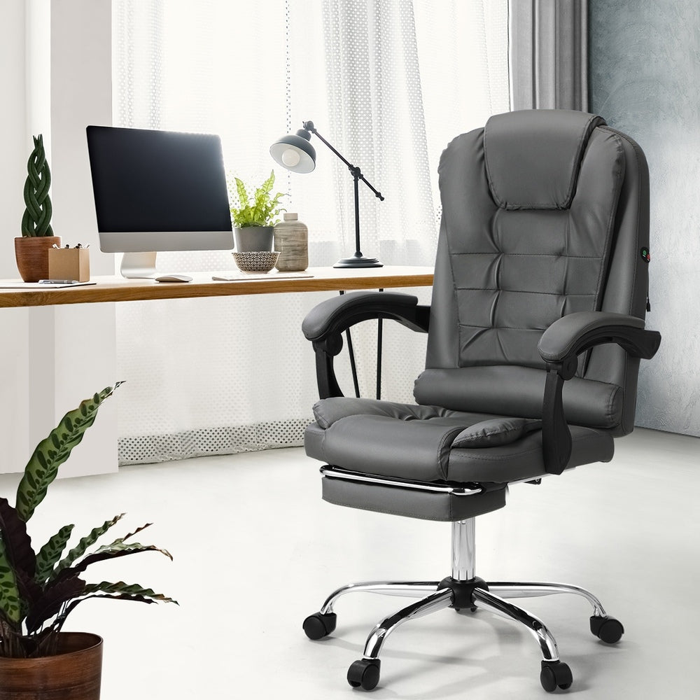 Oikiture Massage Office Chair PU Leather with Footrest Grey
