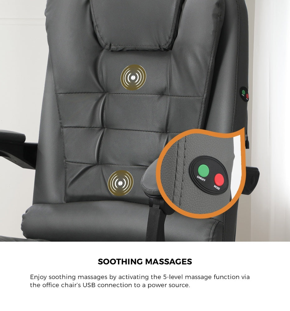 Oikiture Massage Office Chair PU Leather with Footrest Grey