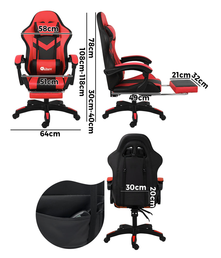 Oikiture Racing Gaming Chair 7 RGB LED 8 Points Massage Black&Red