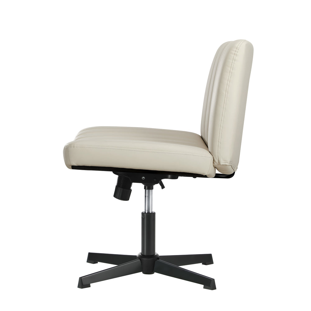 Oikiture Mid Back Office Chair Wide Seat PU Leather Beige
