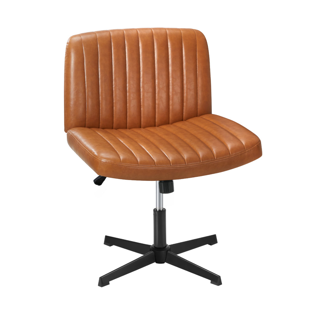 Oikiture Mid Back Office Chair Wide Seat PU Leather Brown