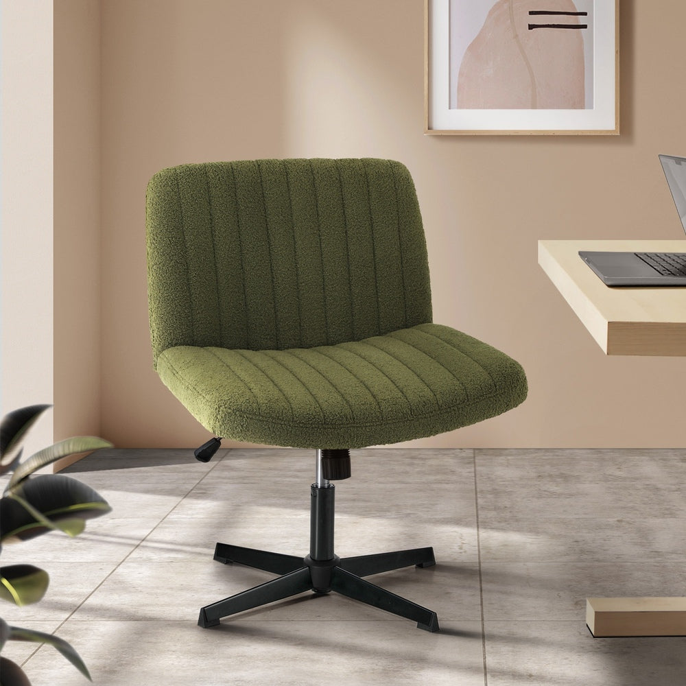 Oikiture Mid Back Armless Office Chair Wide Seat Sherpa Green