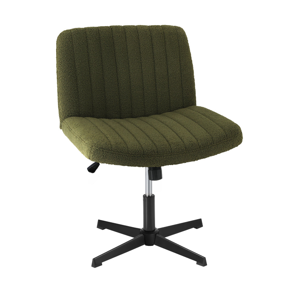 Oikiture Mid Back Armless Office Chair Wide Seat Sherpa Green