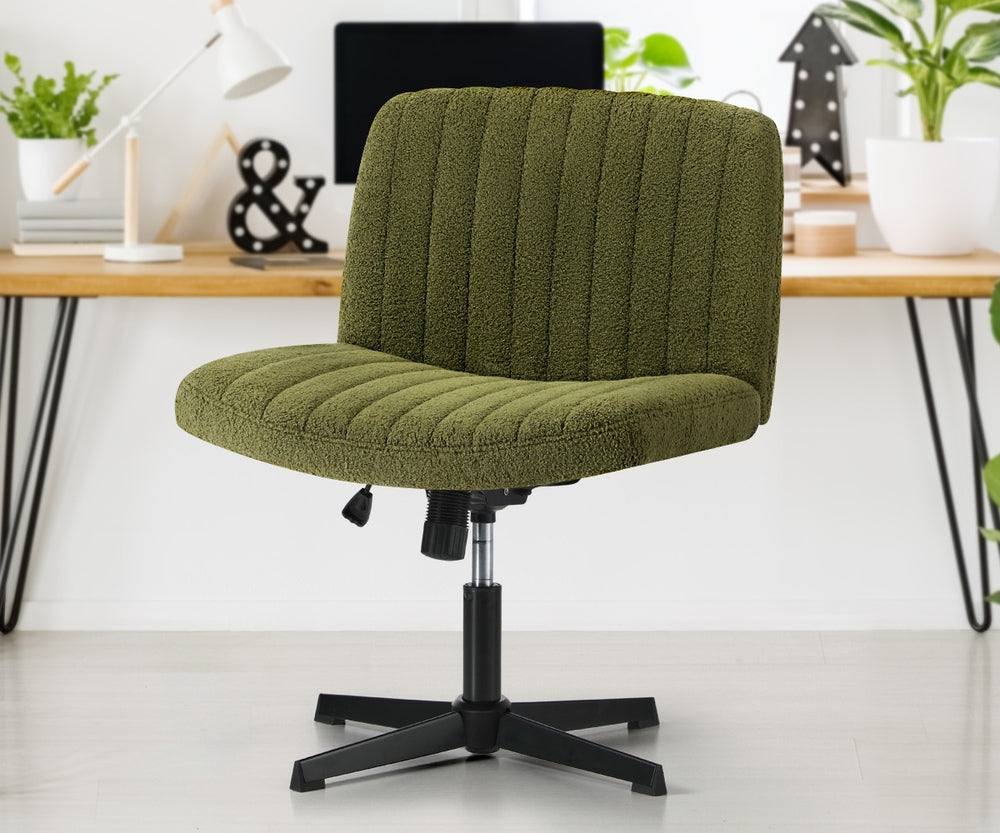 Oikiture Mid Back Armless Office Chair Wide Seat Sherpa Green