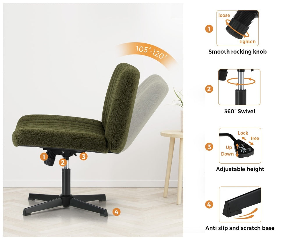 Oikiture Mid Back Armless Office Chair Wide Seat Sherpa Green