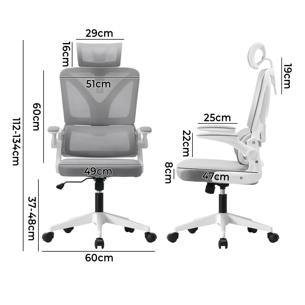 Oikiture Mesh Office Chair D-Shape Back Support White