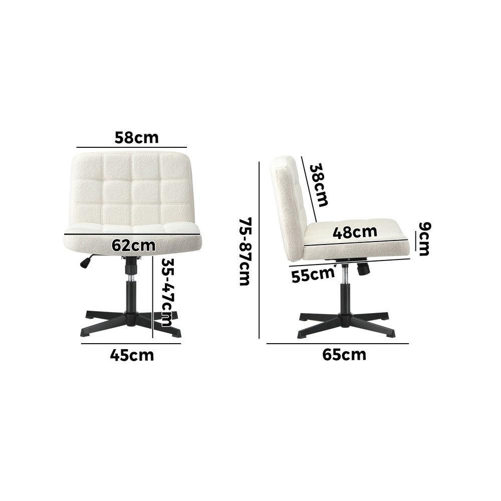 Oikiture Mid Back Office Chair Wide Seat Boucle White No Wheels