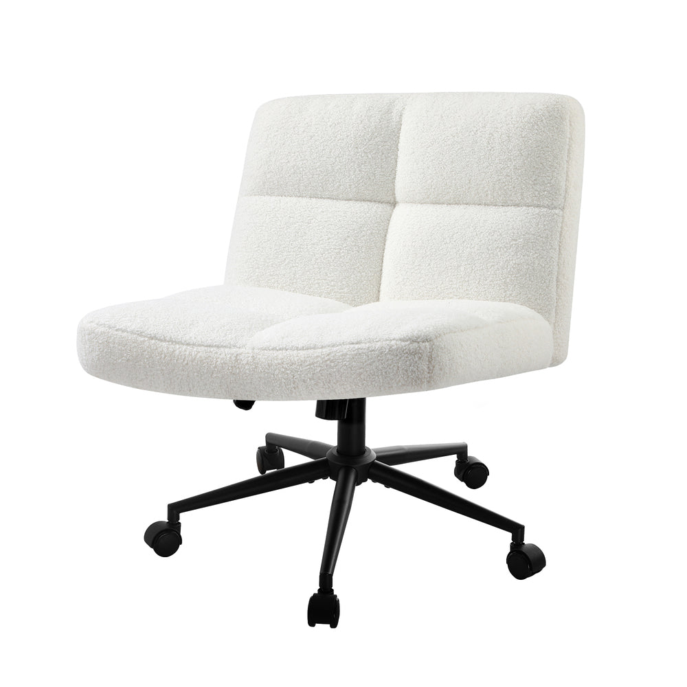 Oikiture Armless Office Chair Wide Seat with Wheels Boucle White