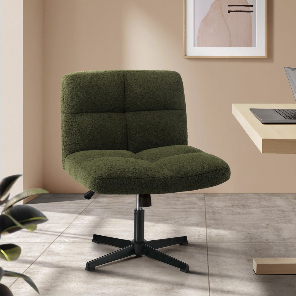 Oikiture Armless Office Chair Wide Seat No Wheels Boucle Green