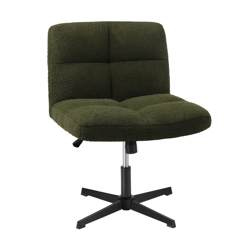 Oikiture Armless Office Chair Wide Seat No Wheels Boucle Green