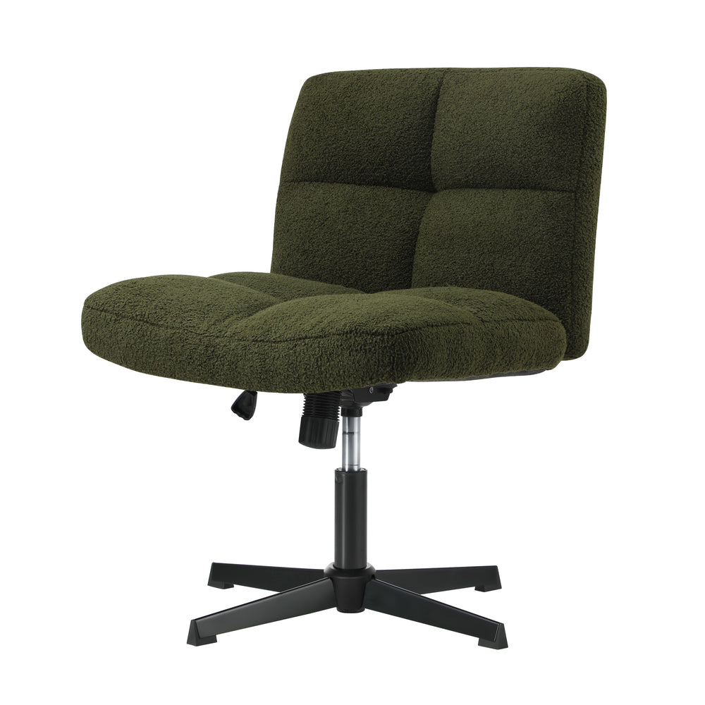 Oikiture Armless Office Chair Wide Seat No Wheels Boucle Green