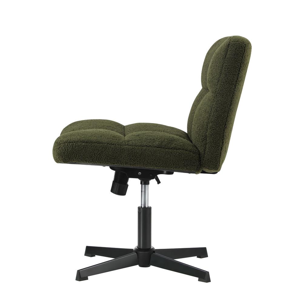 Oikiture Armless Office Chair Wide Seat No Wheels Boucle Green