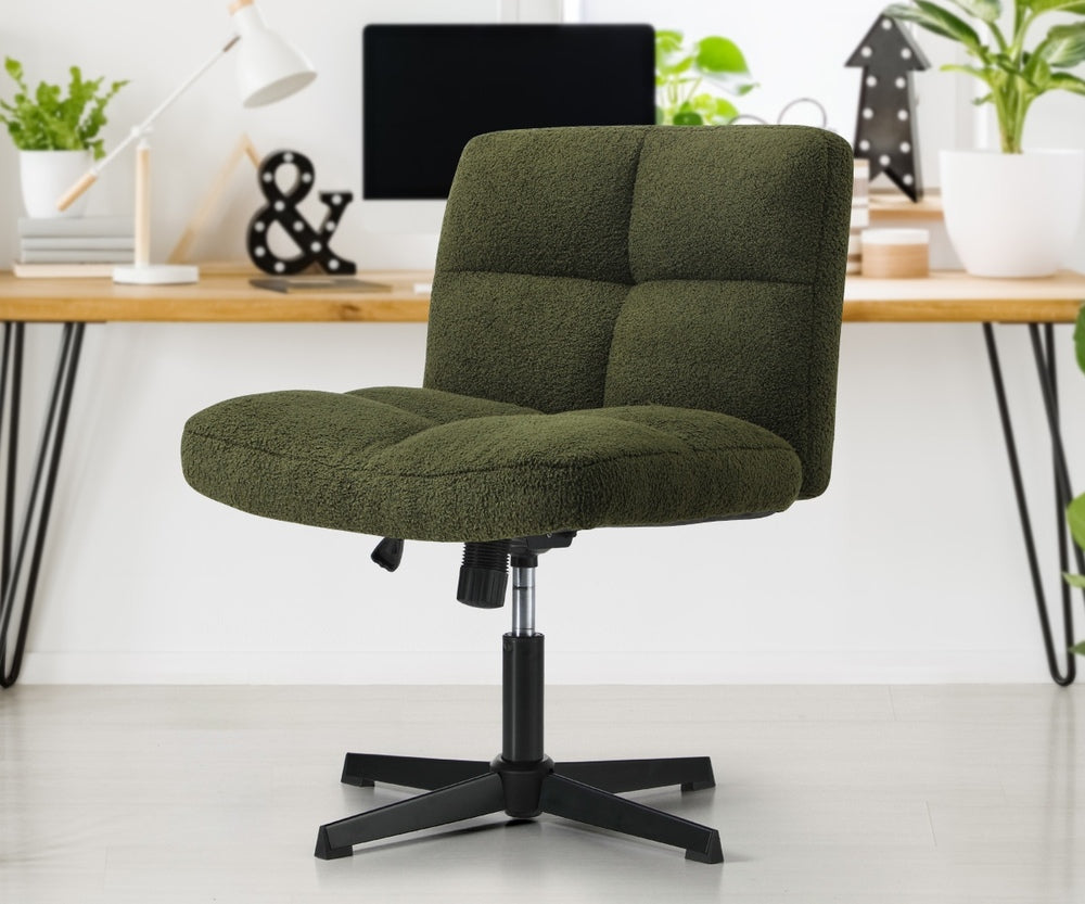 Oikiture Armless Office Chair Wide Seat No Wheels Boucle Green