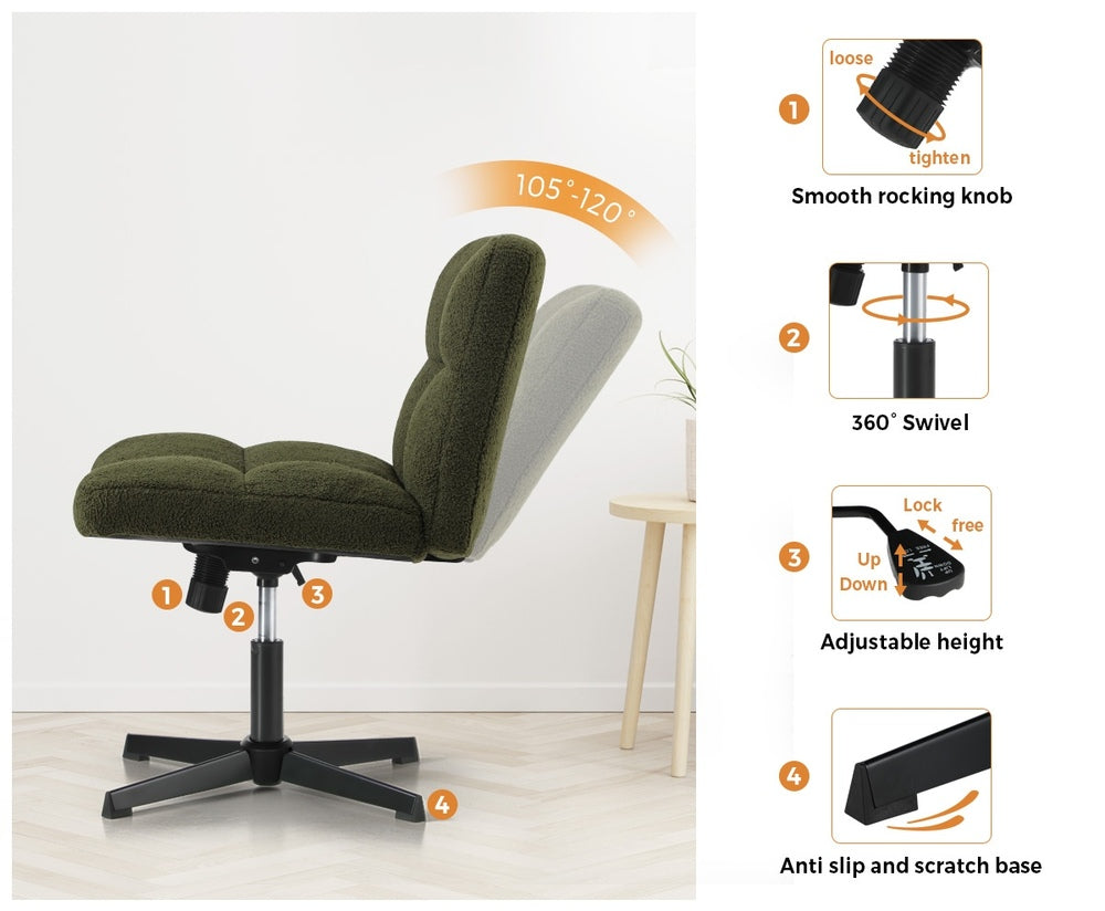 Oikiture Armless Office Chair Wide Seat No Wheels Boucle Green