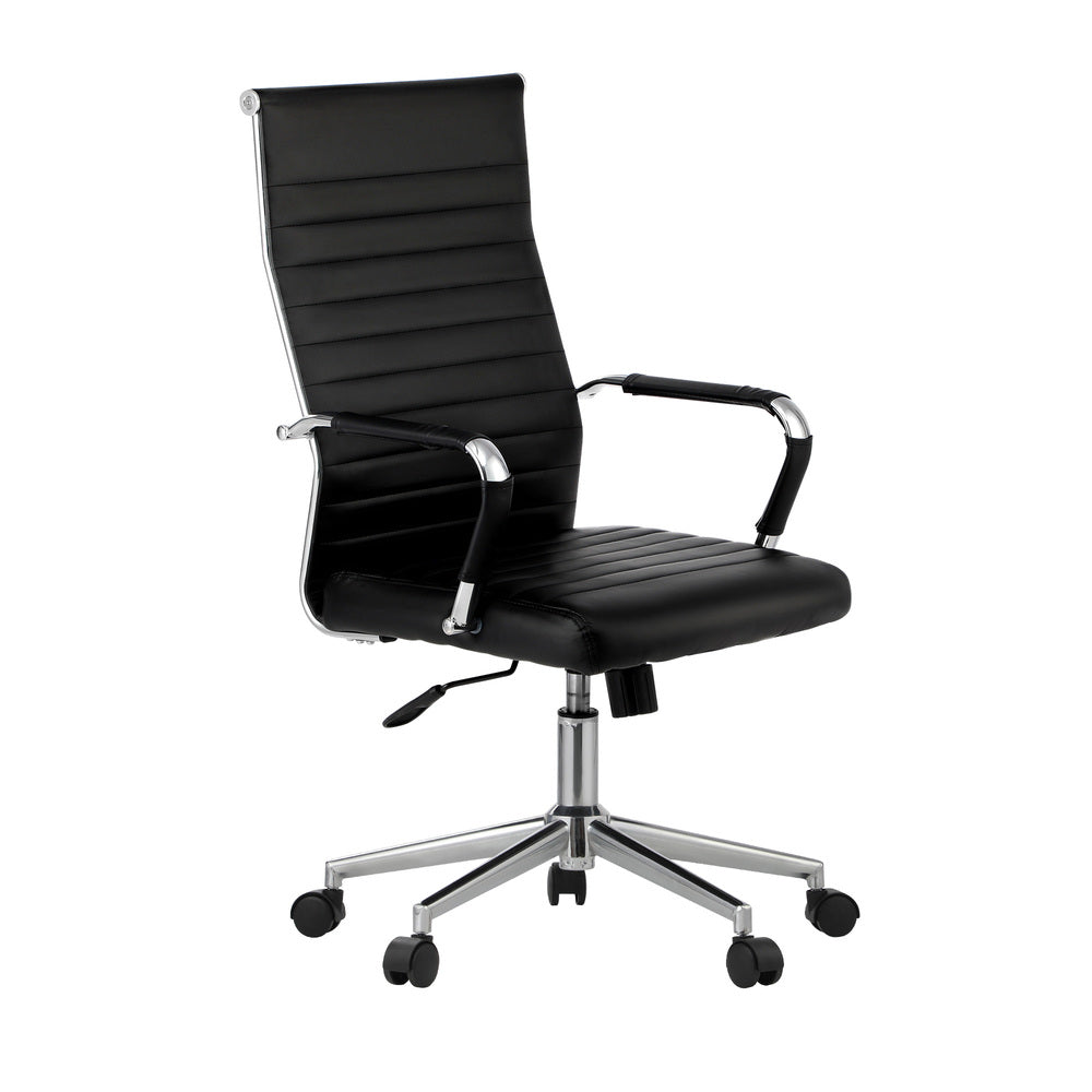Oikiture Swivel Office Chair High Back Leather Black