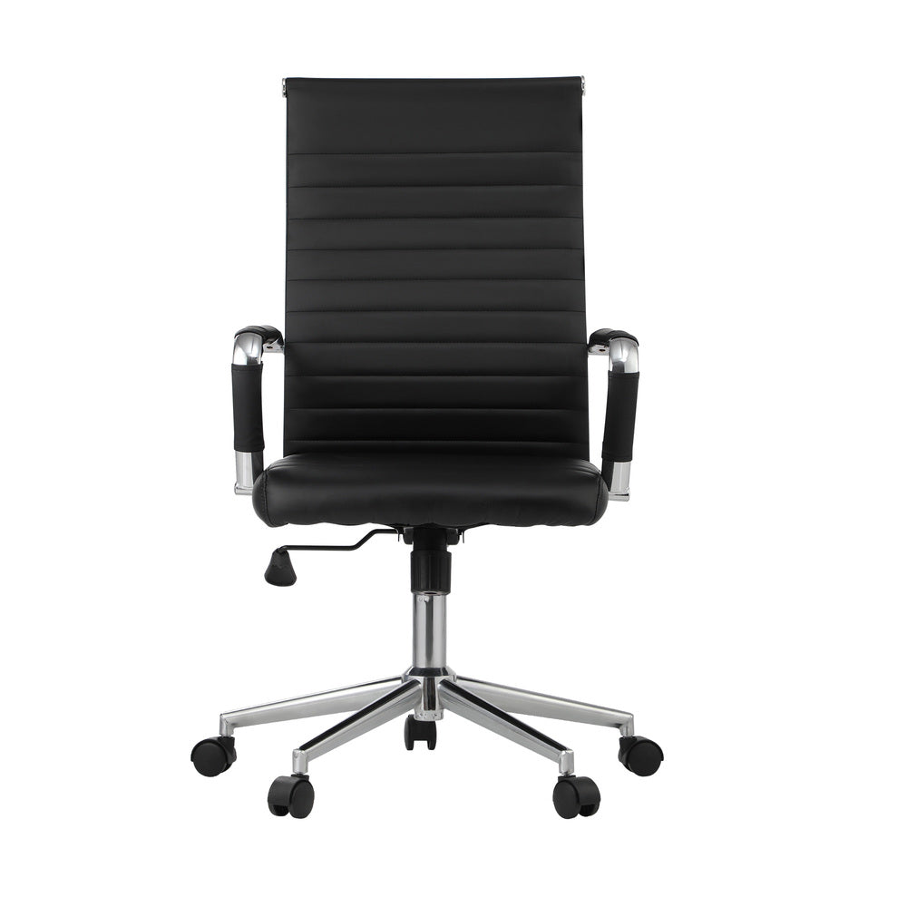 Oikiture Swivel Office Chair High Back Leather Black