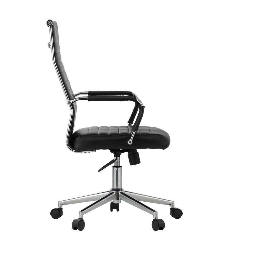 Oikiture Swivel Office Chair High Back Leather Black