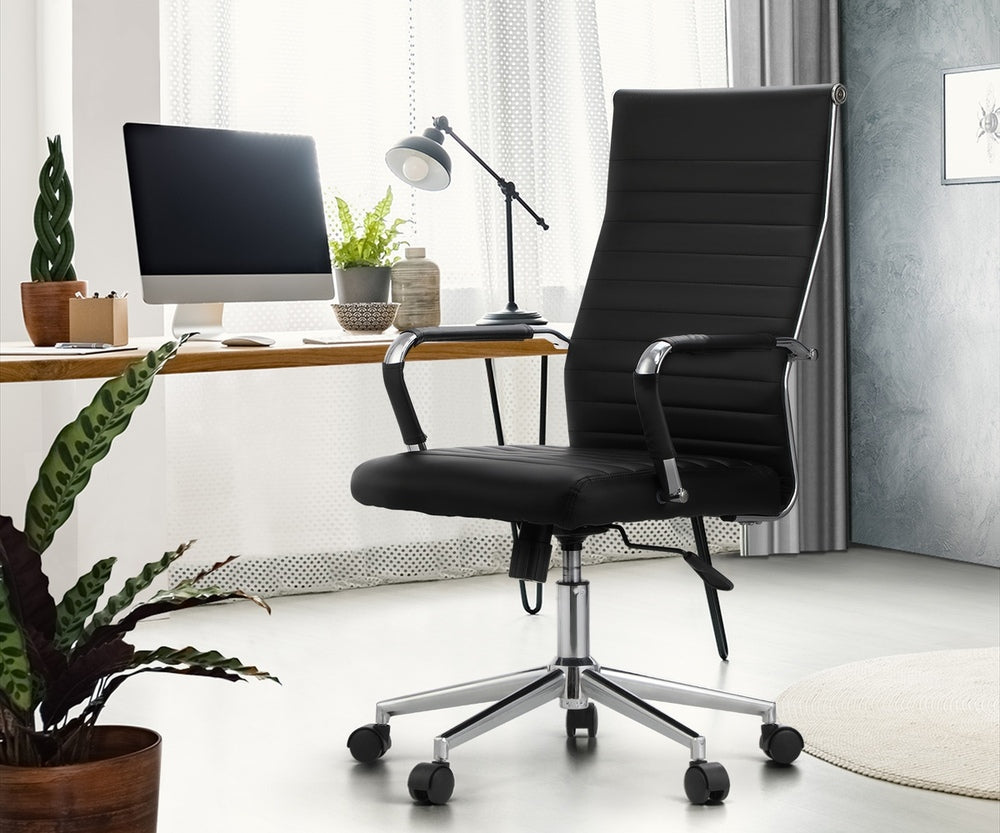 Oikiture Swivel Office Chair High Back Leather Black