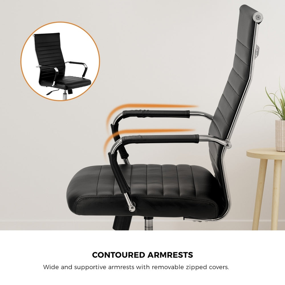 Oikiture Swivel Office Chair High Back Leather Black