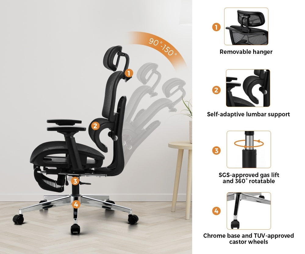 Oikiture Ergonomic Office Chair Mesh Executive Seat Black