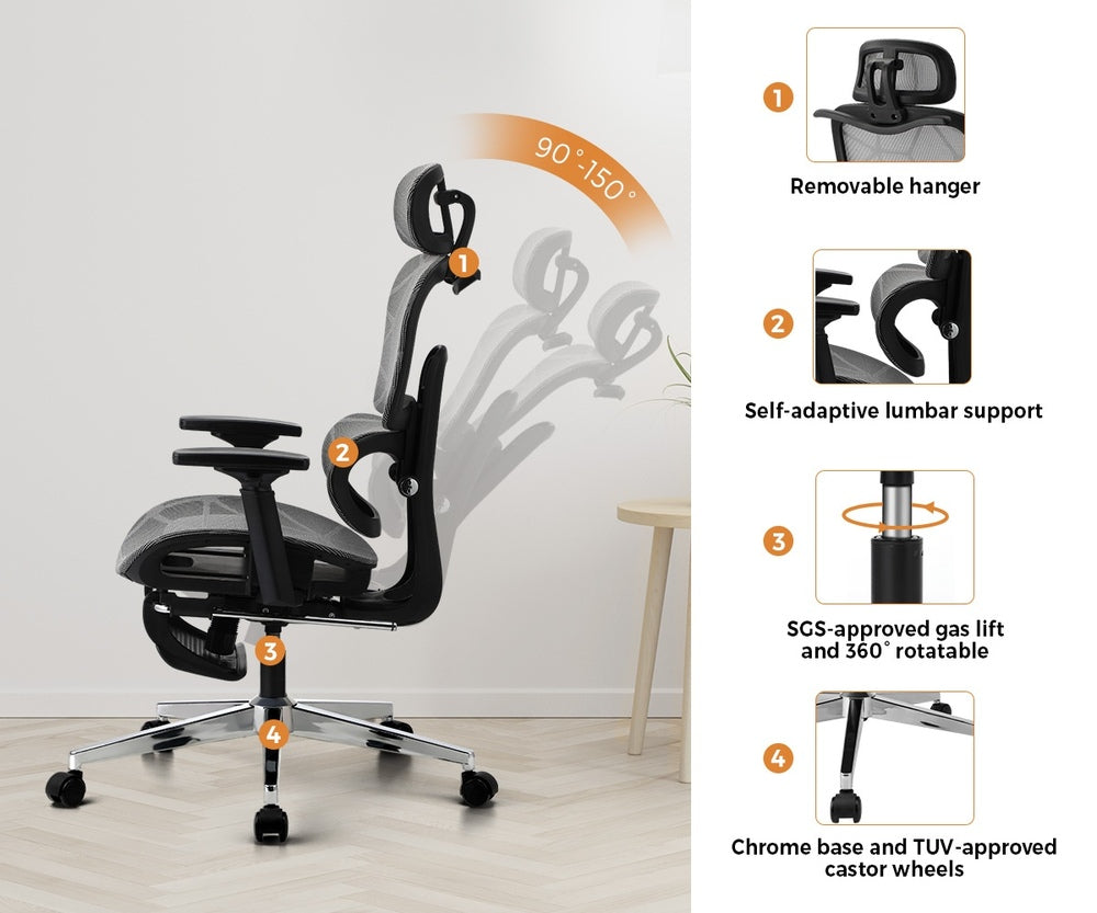 Oikiture Ergonomic Office Chair Mesh Executive Seat BK&GY