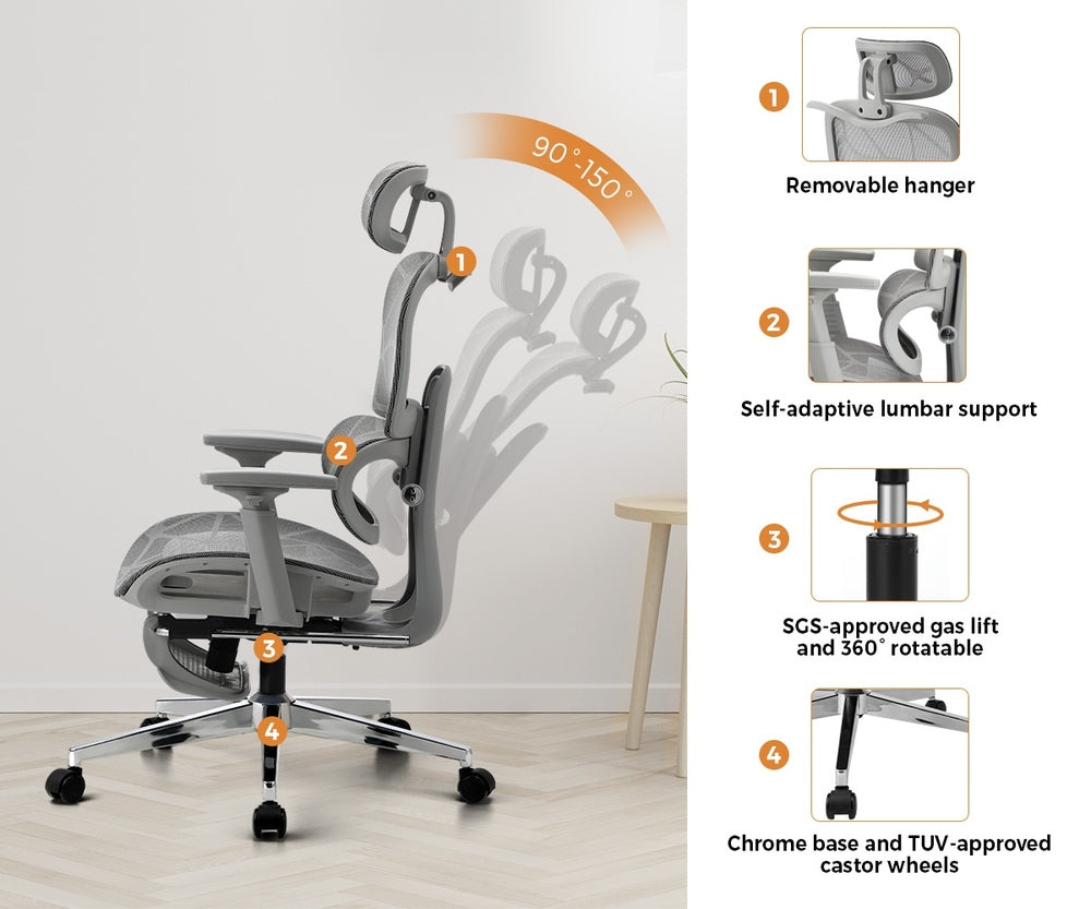 Oikiture Ergonomic Office Chair Mesh Executive Seat Grey