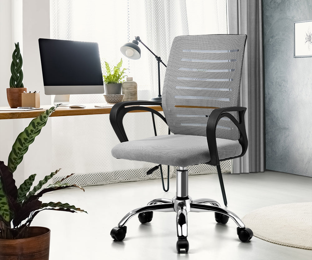 Oikiture Mesh Office Chair Breathable Backrest Black & Grey