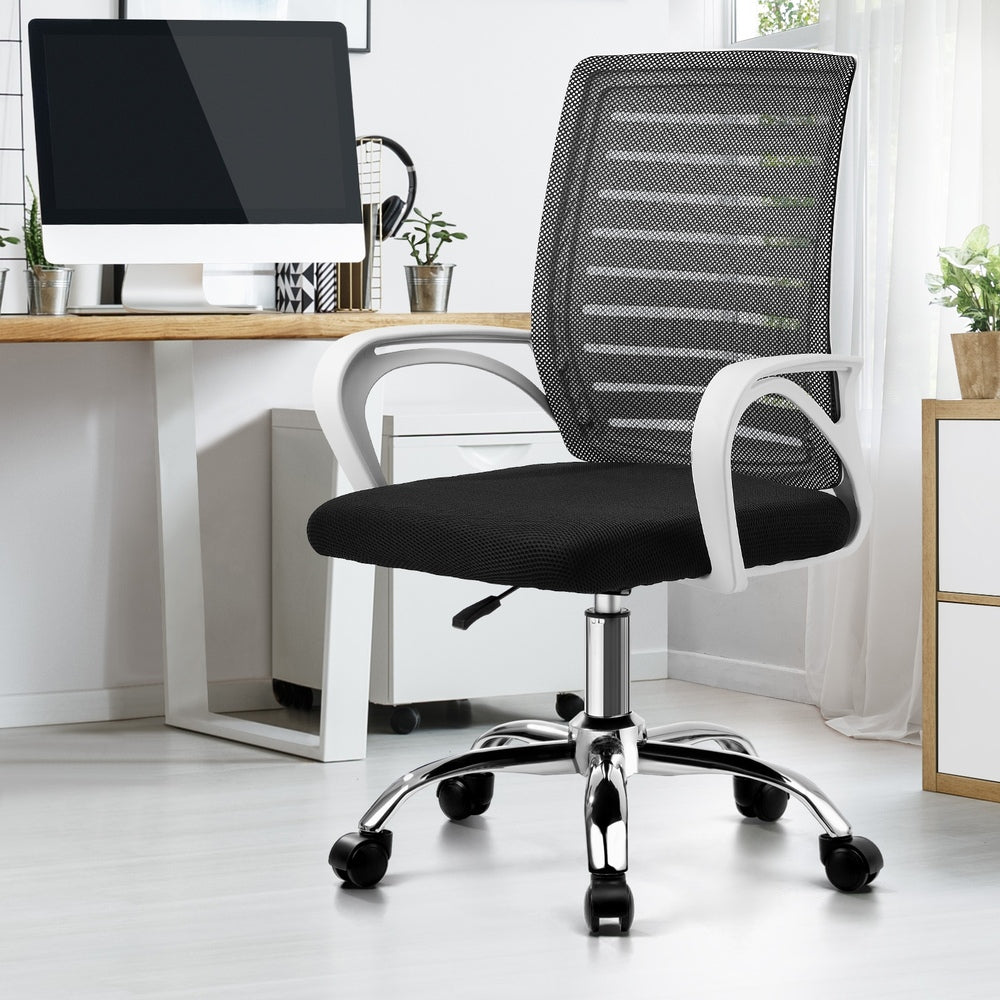 Oikiture Mesh Office Chair Breathable Backrest White & Black