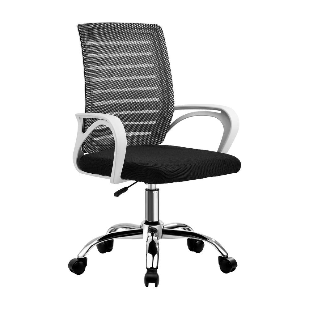 Oikiture Mesh Office Chair Breathable Backrest White & Black