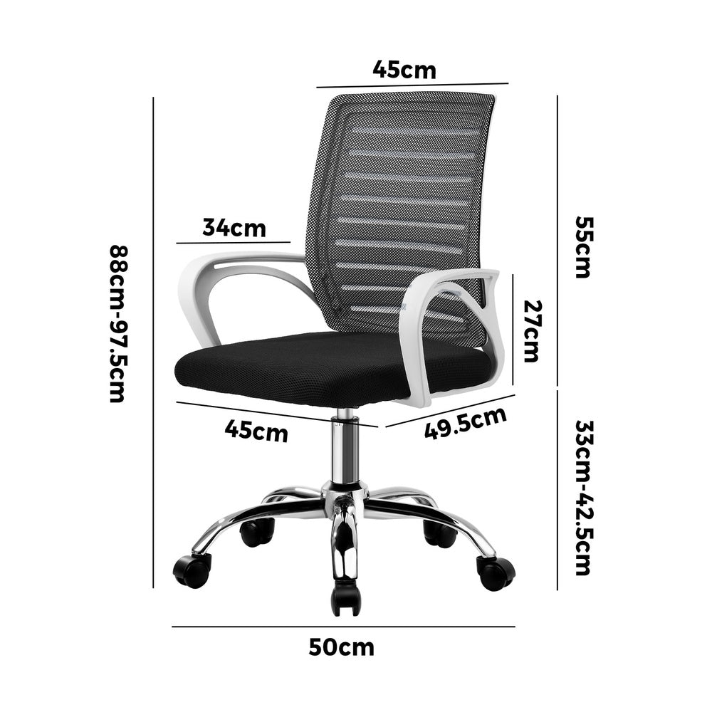 Oikiture Mesh Office Chair Breathable Backrest White & Black