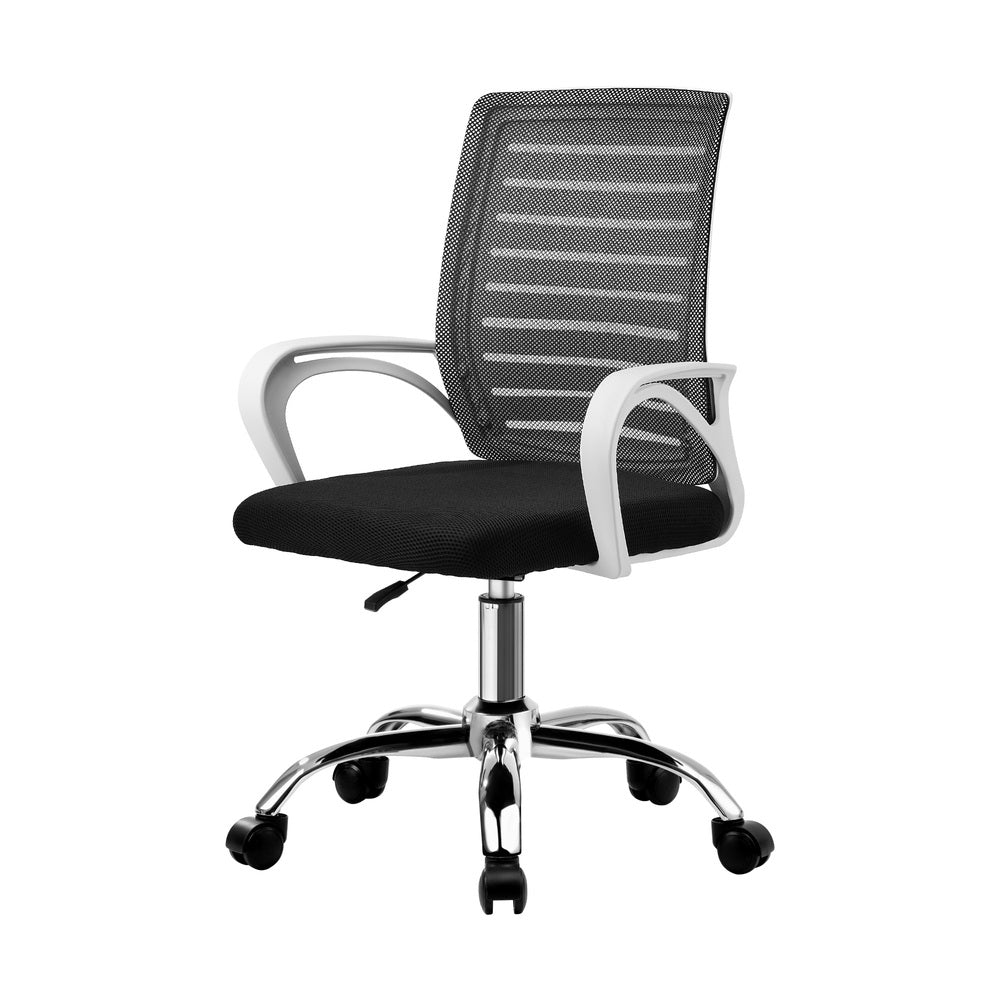 Oikiture Mesh Office Chair Breathable Backrest White & Black