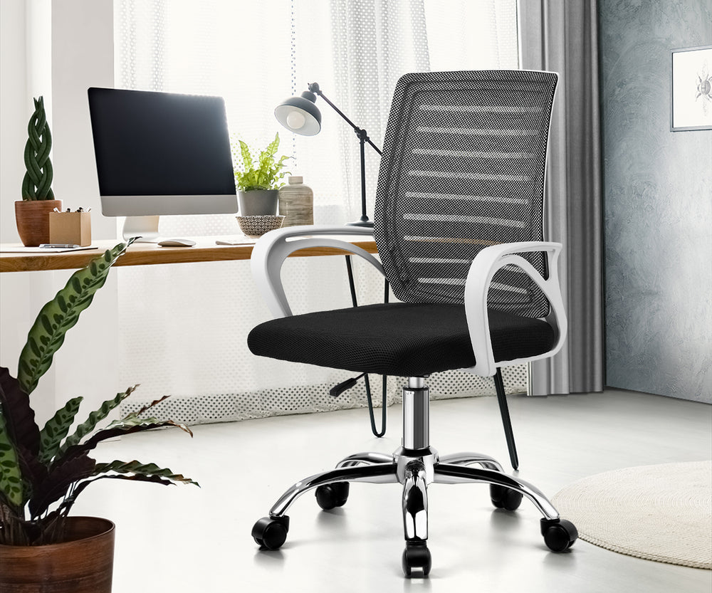Oikiture Mesh Office Chair Breathable Backrest White & Black