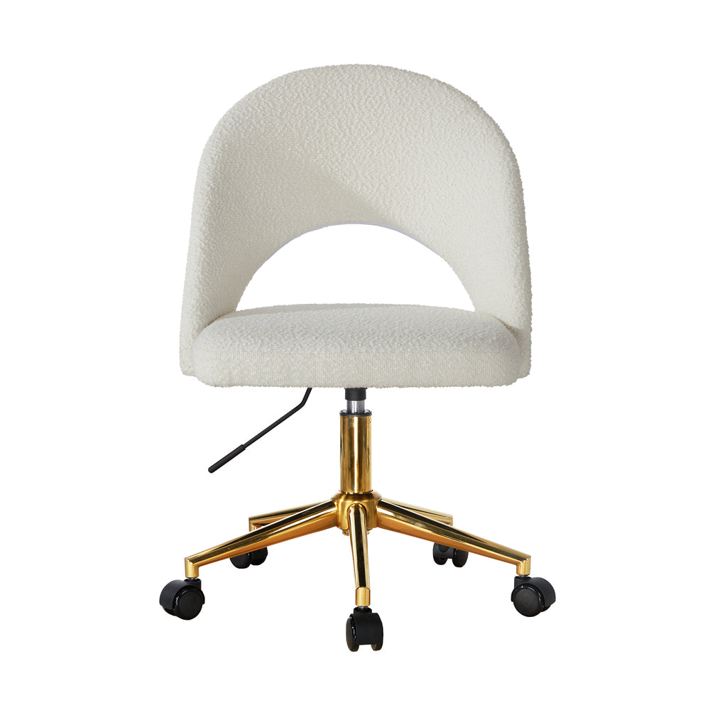 Oikiture Hollow Armless Home Office Chair Boucle White&Gold