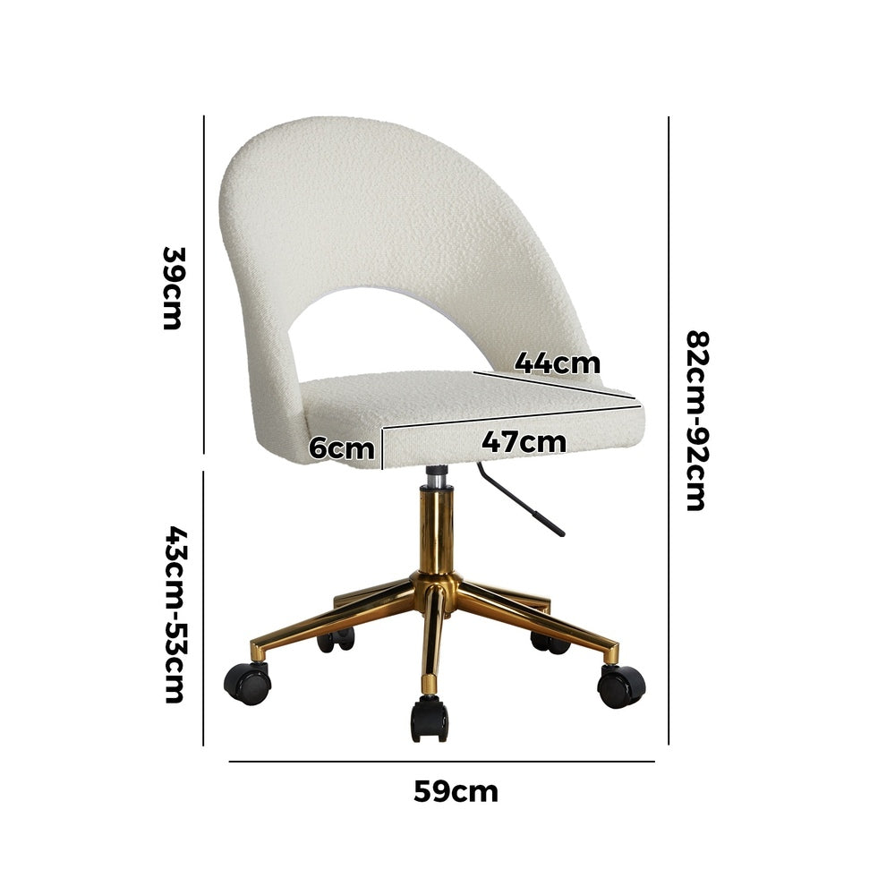 Oikiture Hollow Armless Home Office Chair Boucle White&Gold