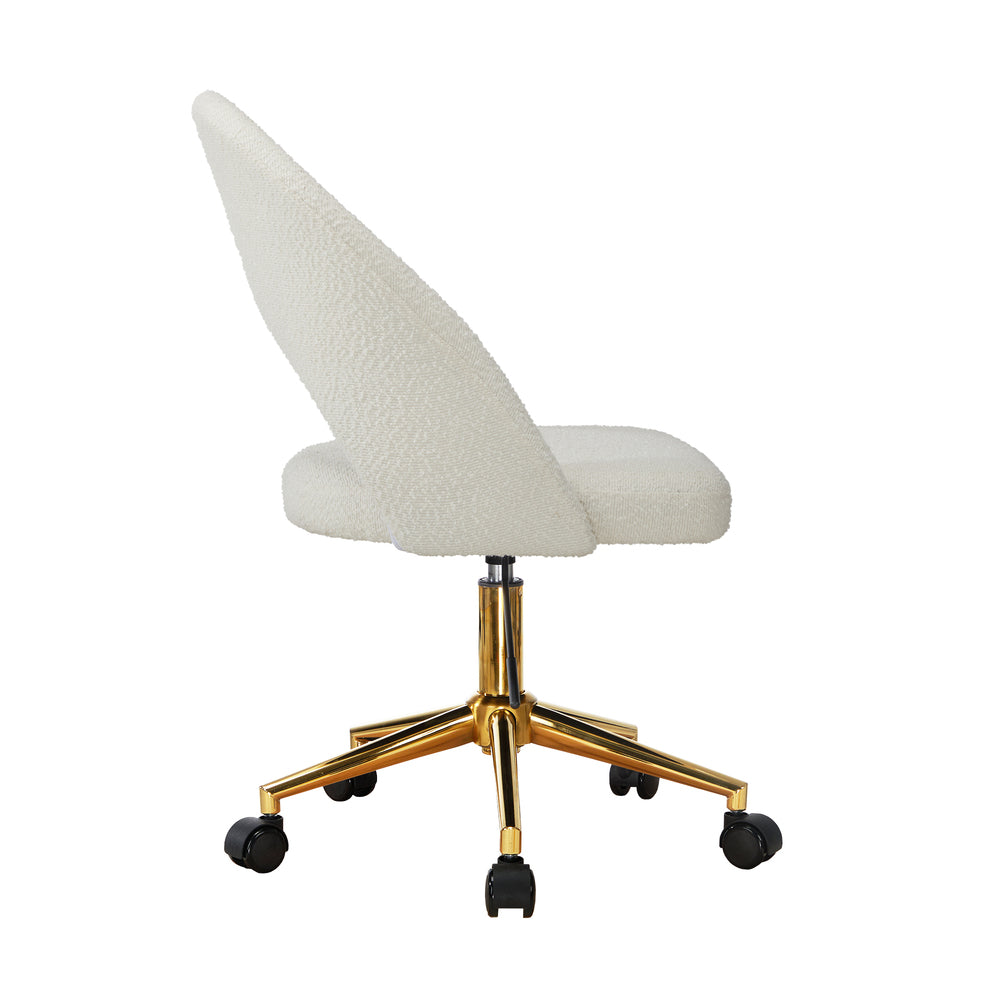 Oikiture Hollow Armless Home Office Chair Boucle White&Gold
