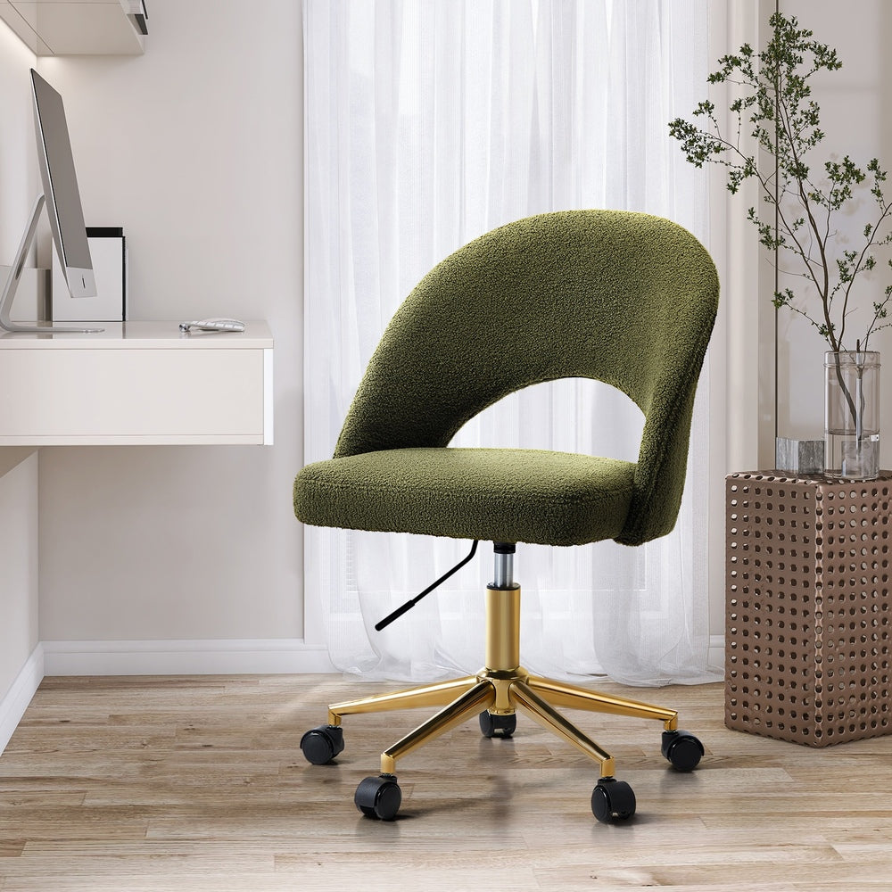 Oikiture High Back Hollow Armless Office Chair Boucle Green&Gold